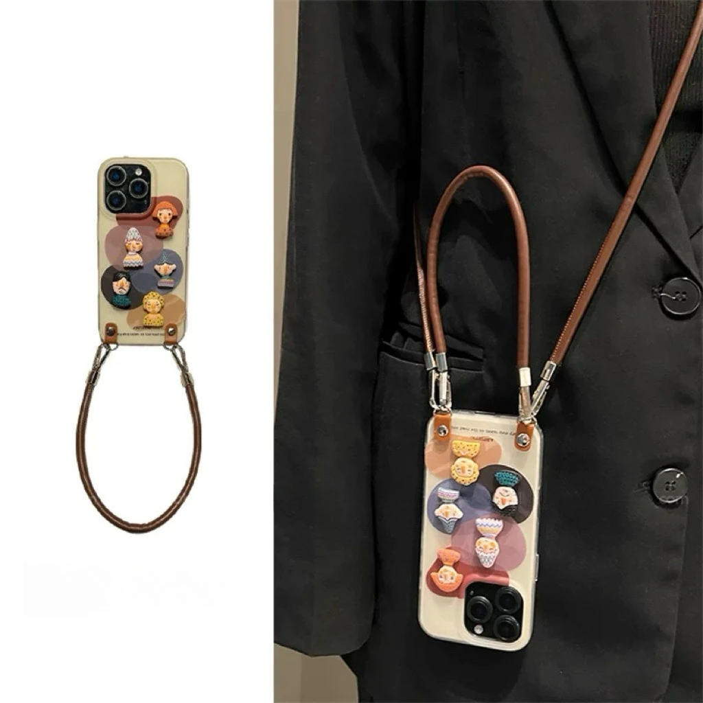 小众黑棕颜料色块小人公仔手提适用苹果16pro手机壳iPhone15pro新