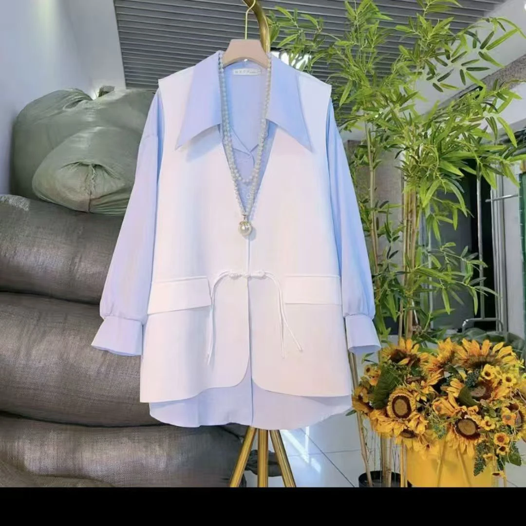 8720-2025年秋季新款时尚显瘦衬衫+薄款无痕马甲两件套