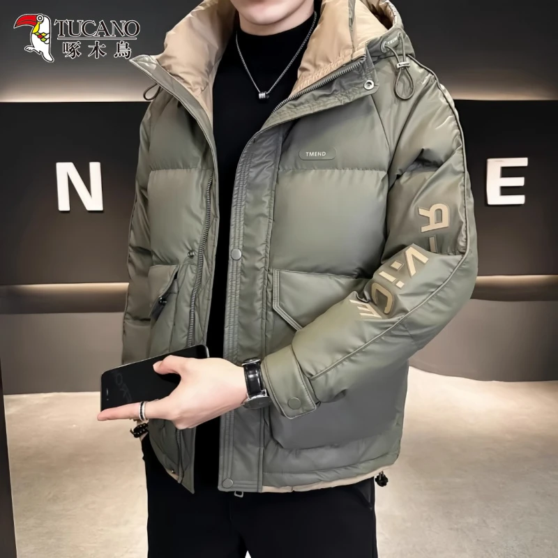 啄木鸟冬季休闲百搭短款加厚棉服男士潮牌时尚连帽款棉衣外套