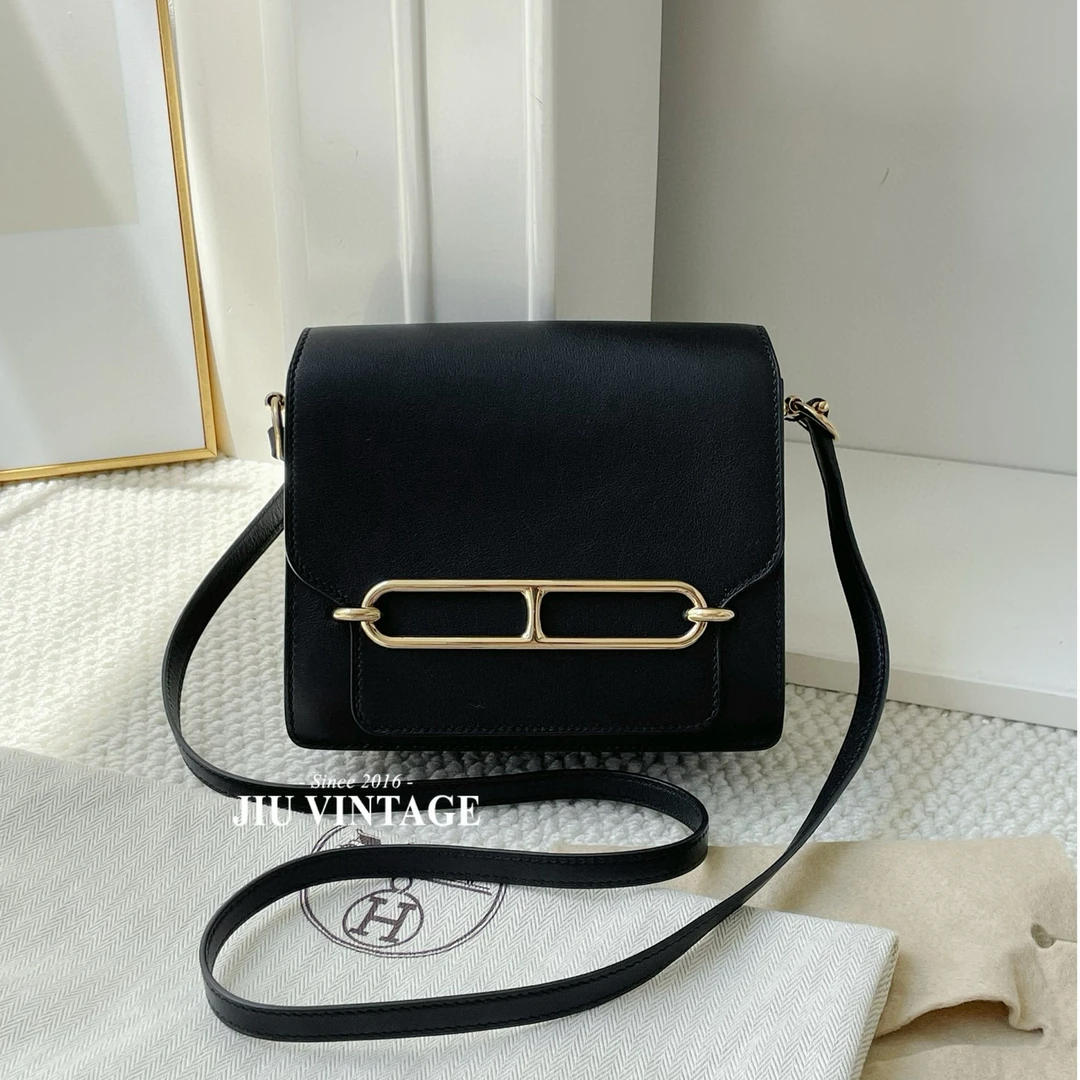 99新 Hermes/爱马仕 roulis猪鼻子黑金mini斜挎包JM11-0852