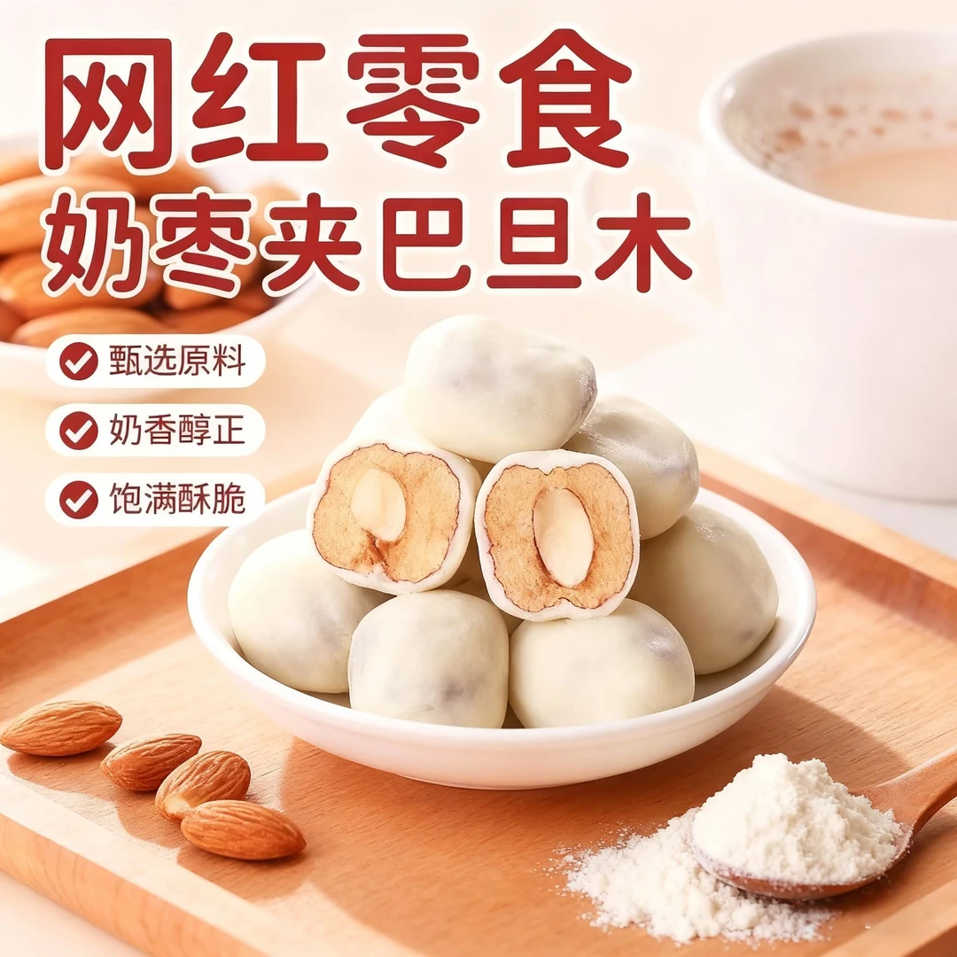 巴旦木夹心奶枣解馋小零食独立包装香甜可口新鲜食材健康无添加