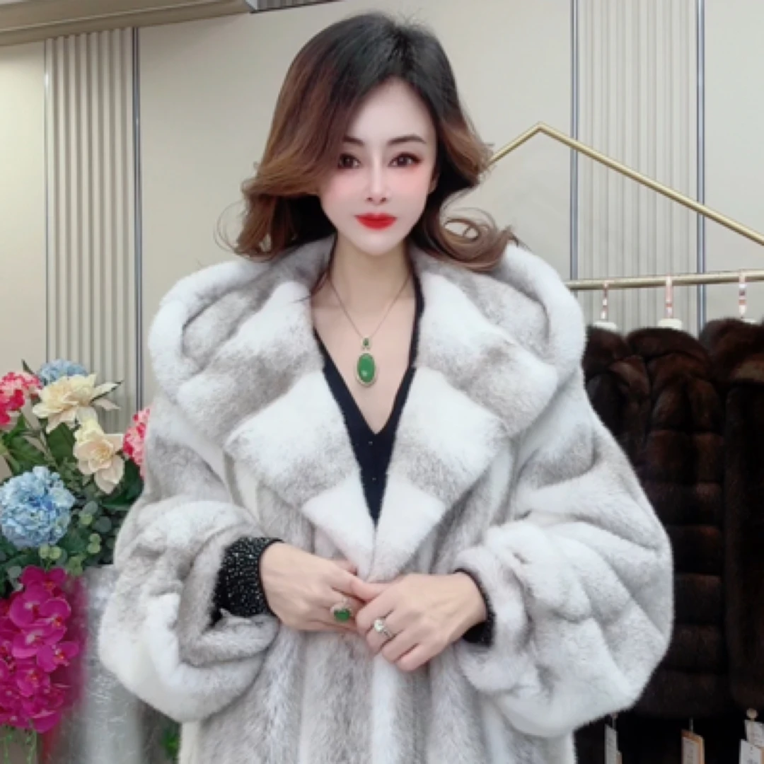 3406皇家贵夫人冬季新款时尚原色帽版皮草大衣外套YQ-衣长120cm