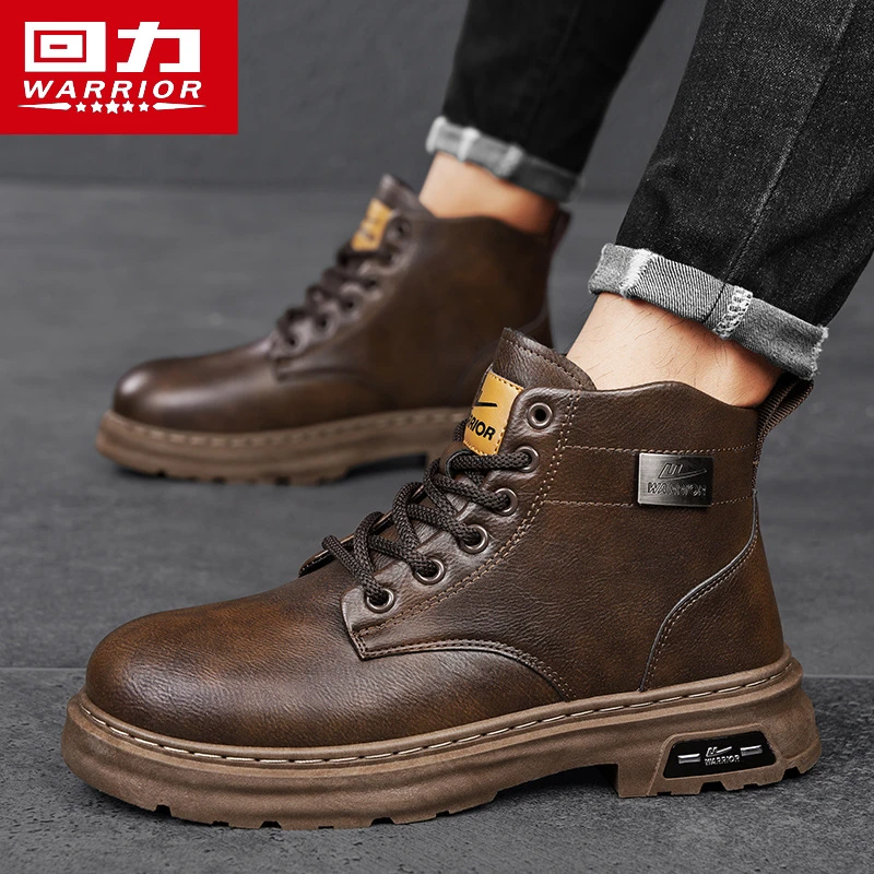 回力马丁靴男款2025新款秋季厚底英伦风高帮皮靴子复古休闲工装鞋