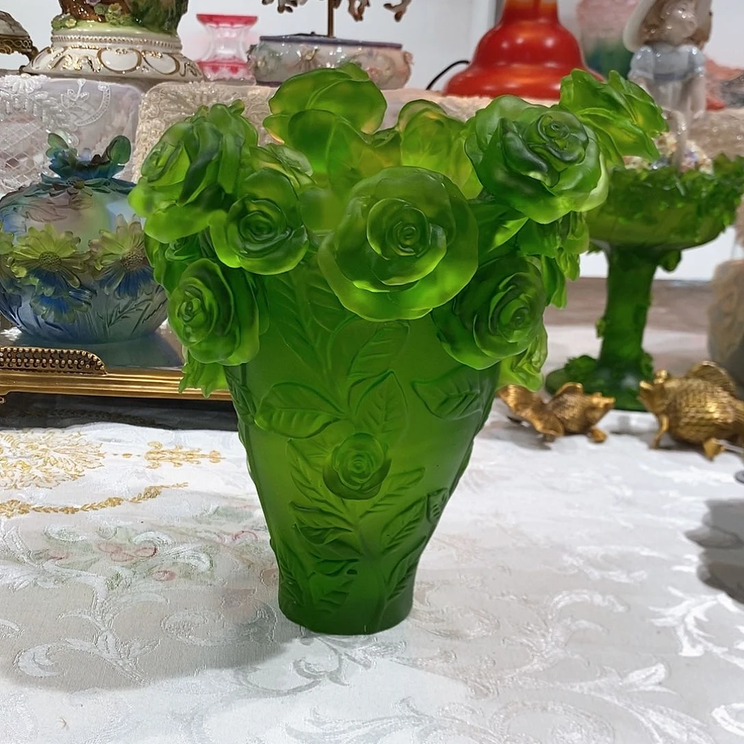 摆件脱蜡水晶玫瑰花花瓶