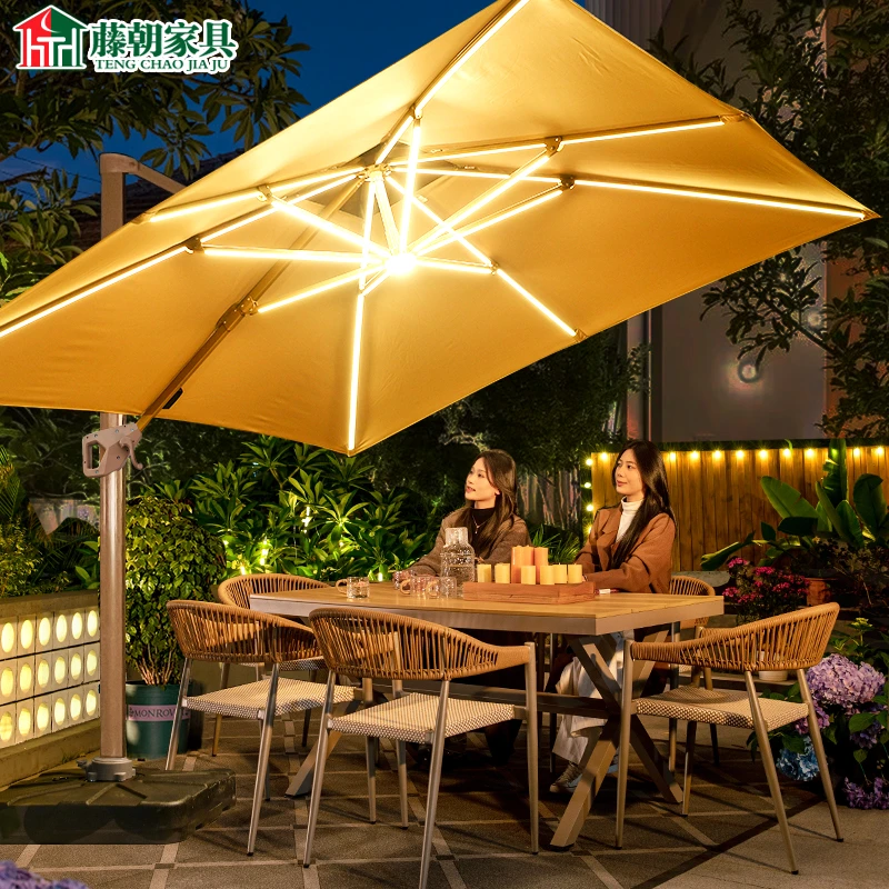 【藤朝品牌】户外庭院遮阳伞花园室外露台太阳能LED带灯罗马伞