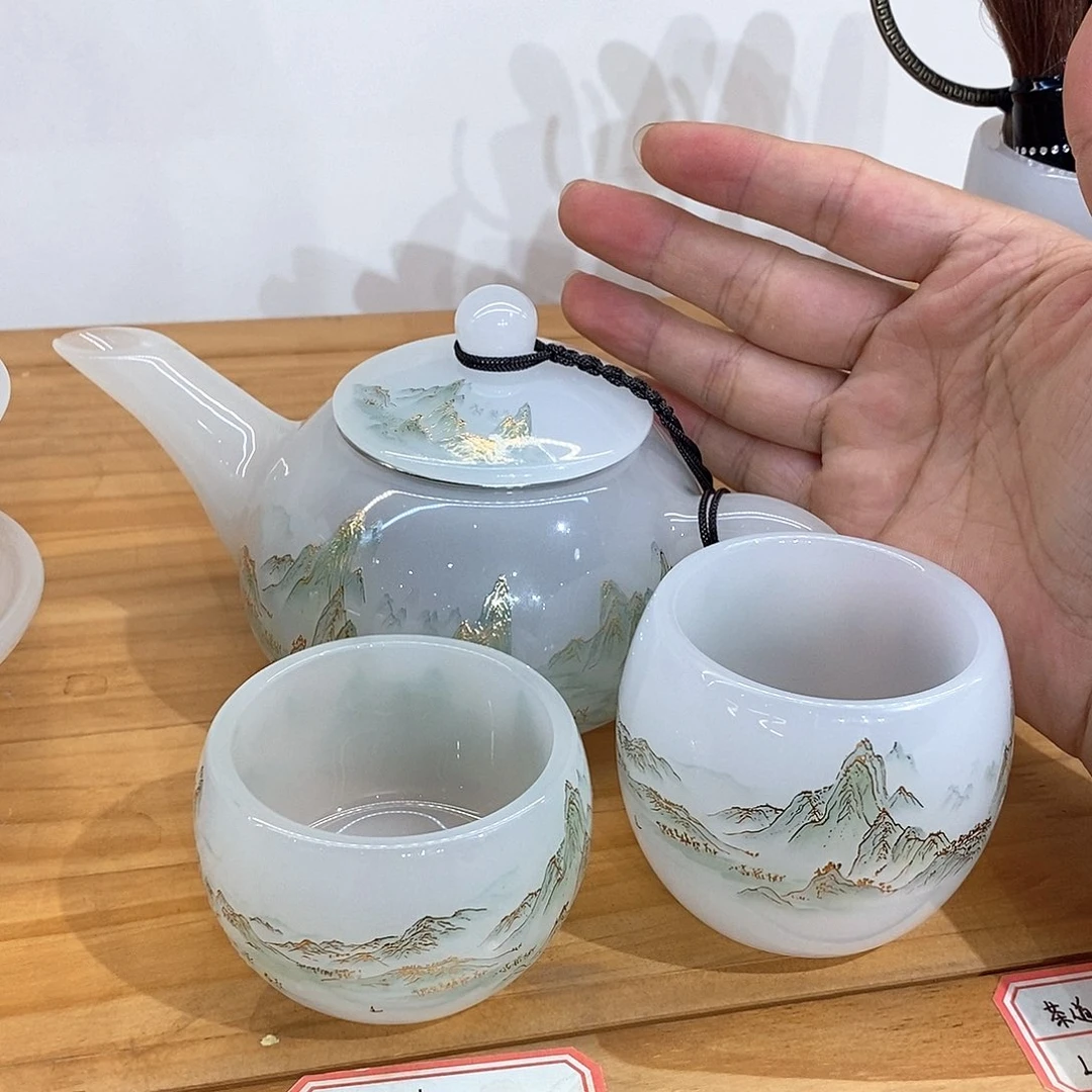 琉璃手工艺品千里江山茶壶 客杯6 主人杯1