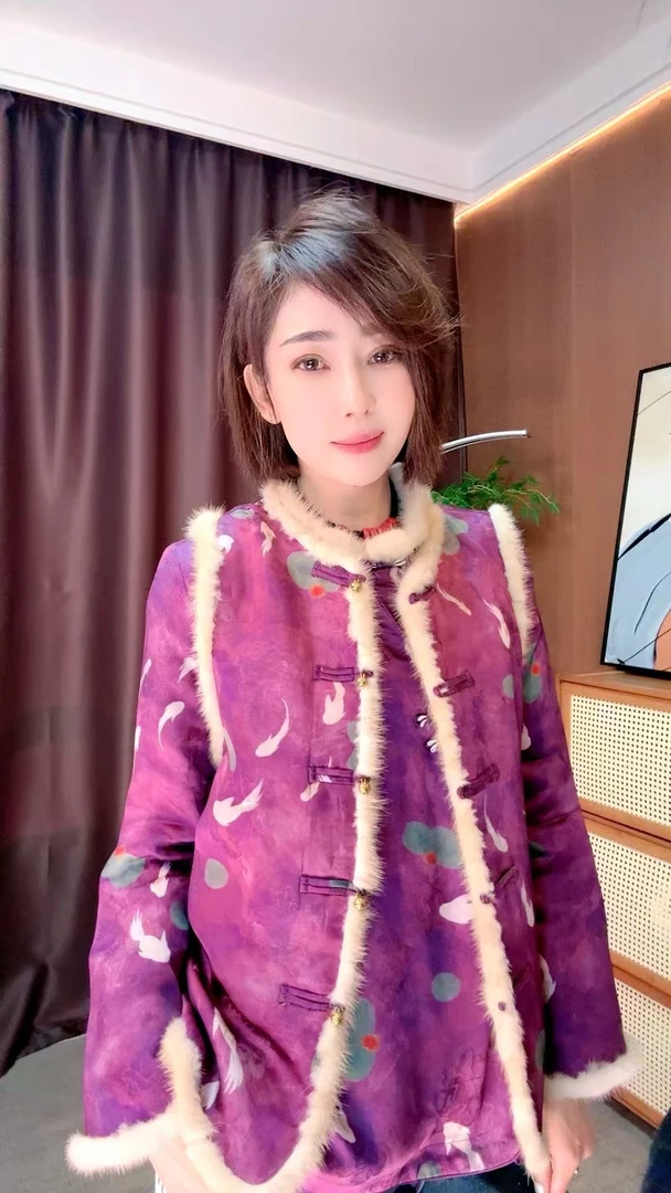 不上【露lu】如鱼得水新中式香云纱秋冬拼接水貂毛无袖加棉马甲外套