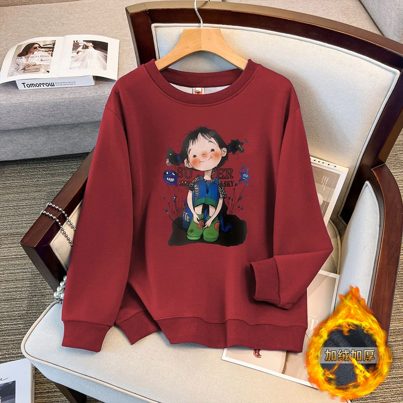 【岩心】大码女装290斤胖MM百搭休闲圆领加厚加绒长袖卫衣692#-9#