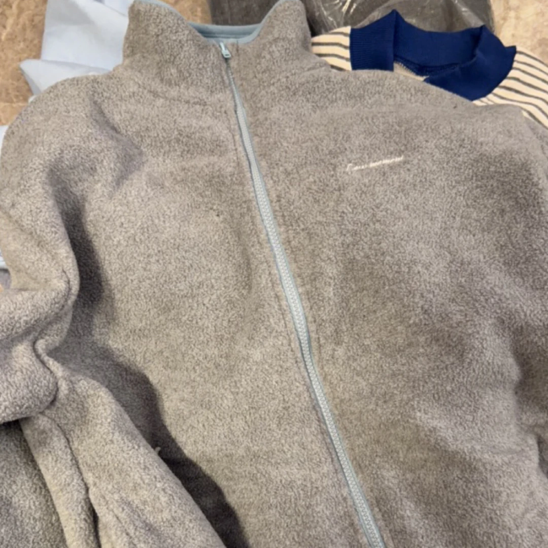 ［小小布］no退换-东大门正品l5o 灰色双拼色摇粒绒外套