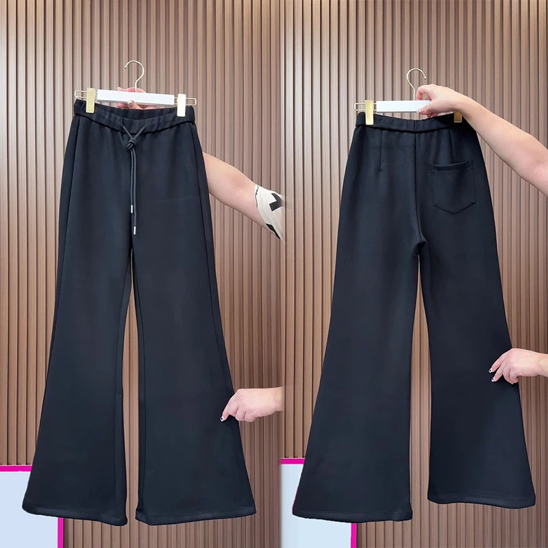 秋季新款休闲裤女微喇裤宽松显瘦拖地裤时尚百搭松紧腰高腰喇叭裤