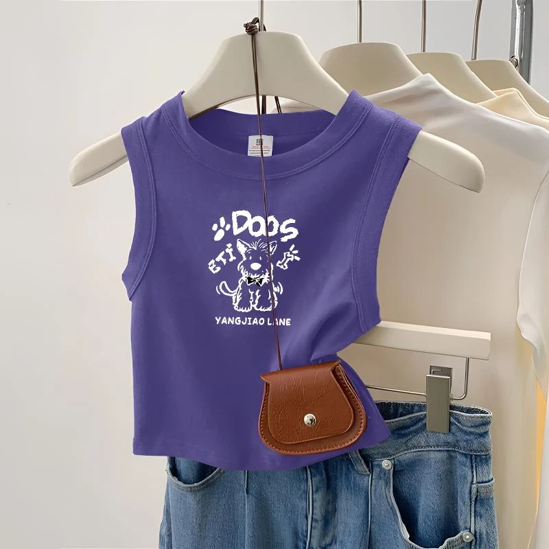2025新款夏日多巴胺穿搭无袖t恤美式短款辣妹修身显瘦辣妹小背心