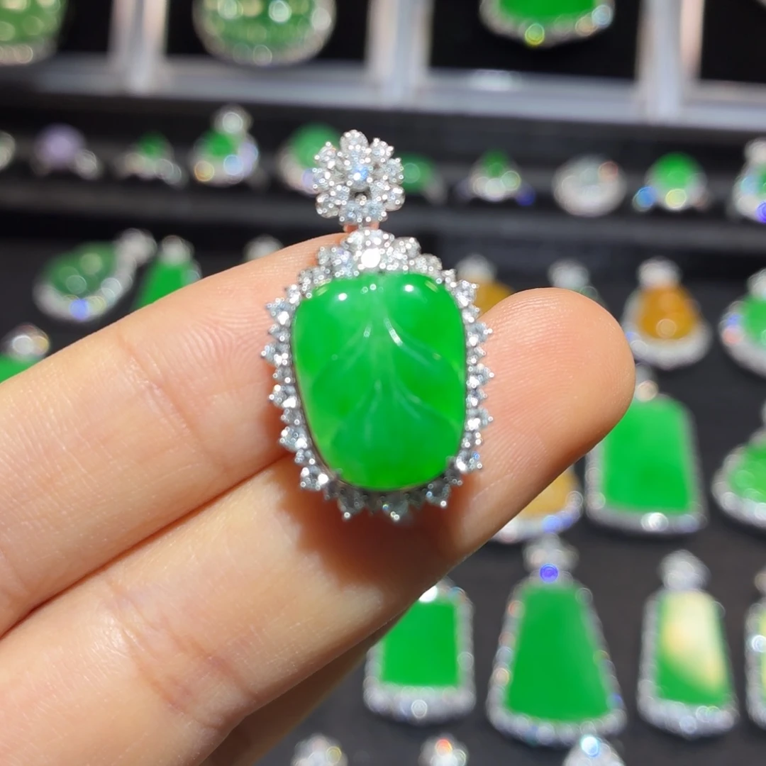 翡翠18K金镶嵌吊坠(不含链)翡翠