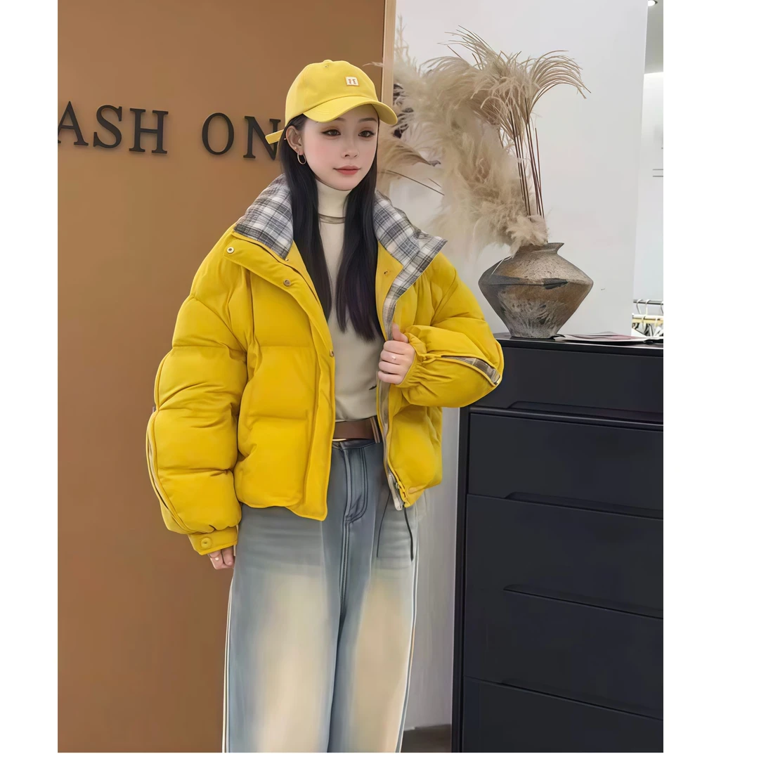 时尚黄色羽绒服女短款2025冬季新款韩版白鸭绒小个子保暖加厚外套