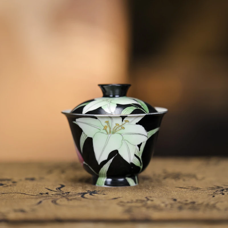 黑金百合盖碗（yx-hlc-00006）