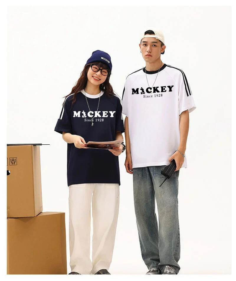 【米奇字母】美式复古织带短袖T恤情侣男女同款休闲百搭半袖潮流