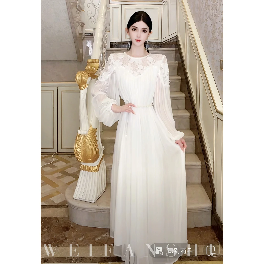 WEIFANSHU/魏凡舒【白塔玫瑰】春夏新款优雅气质名媛收腰显瘦连衣裙
