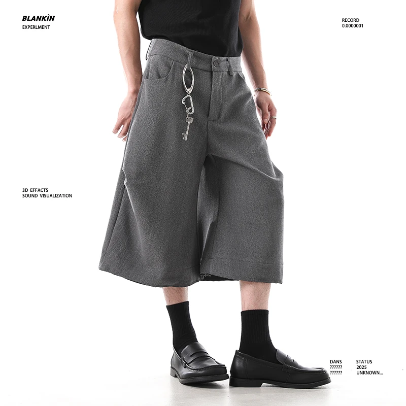 BLANKIN 美式高级感休闲西装七分裤夏季宽松潮牌痞帅阔腿中裤男女