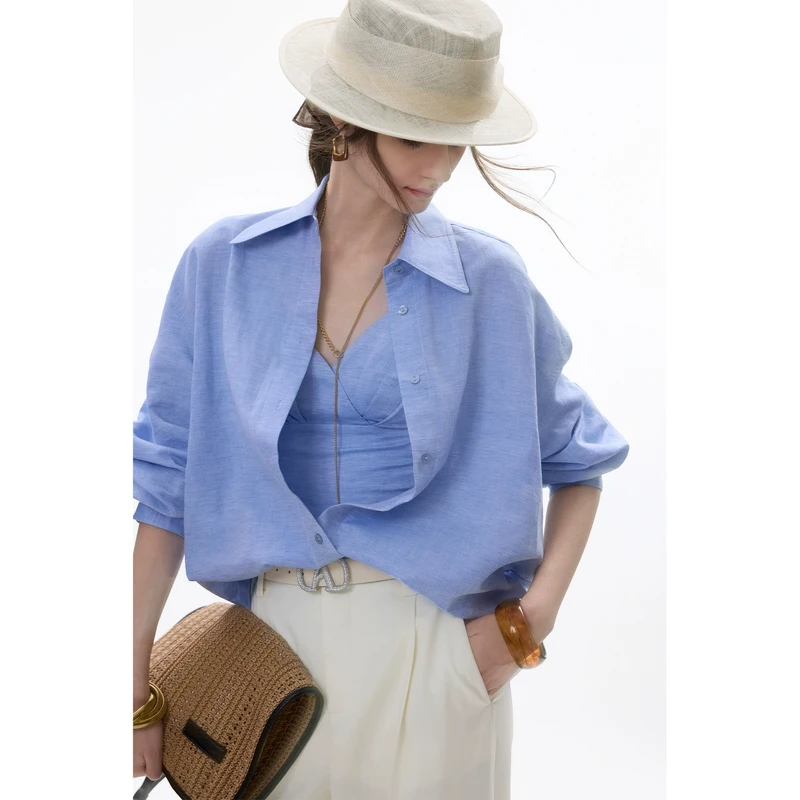 ANNASPEAK 慵蓝航海系 限量欧洲进口亚麻棉纸片人休闲风衬衫春夏