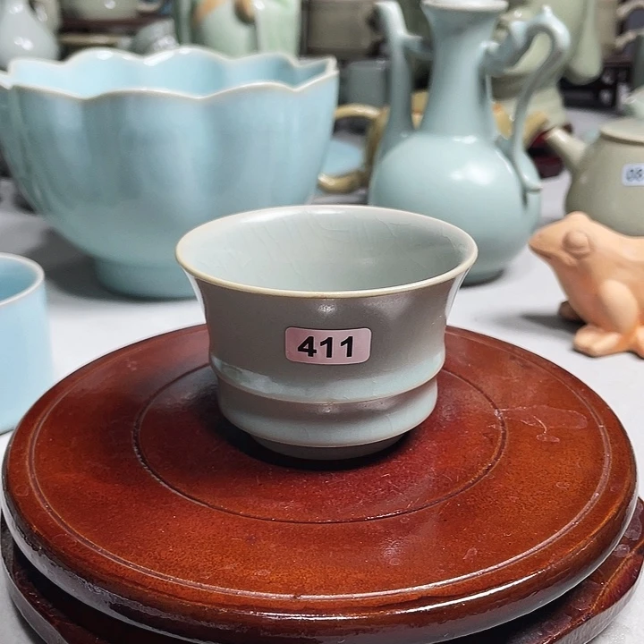 411竹节马蹄杯仿古釉手签款