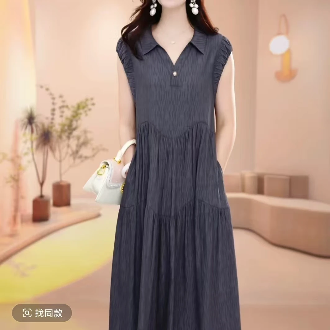 气质时尚收腰百搭法式连衣裙2025夏季新款减龄修身显瘦中长款裙子