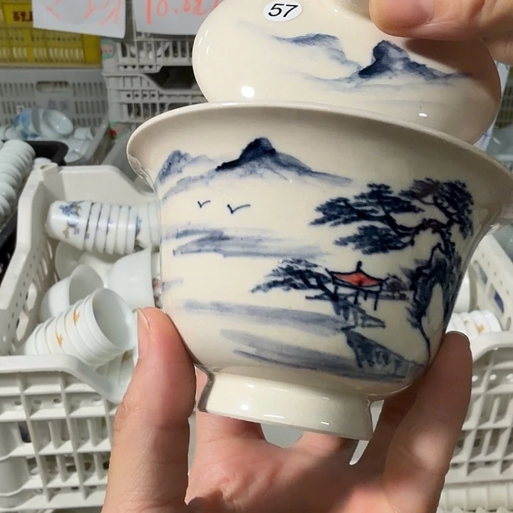 在***峰孤品手绘二才盖碗57