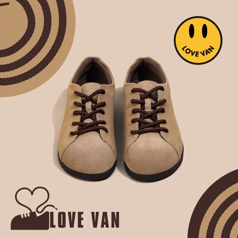 Lovevan/艾典范磨砂牛皮厚底内增高勃肯鞋冬季新款系带面包鞋2025