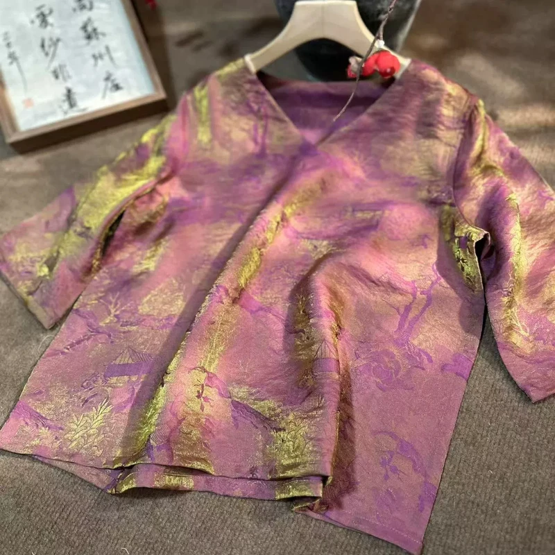 夏季新款新中式简约鸡心领上衣