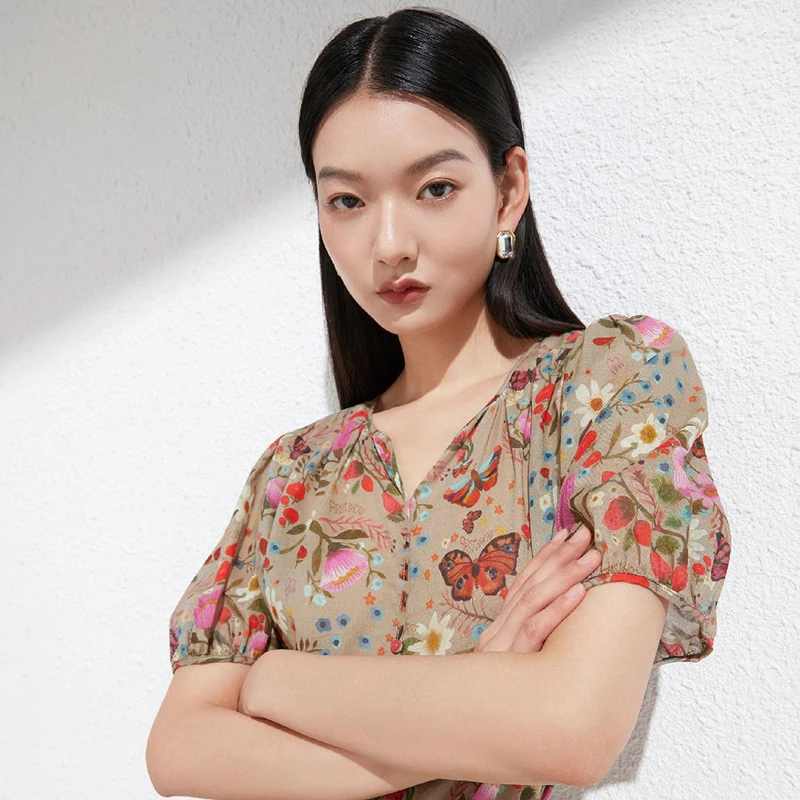 350299【袖系列】时尚V领碎花连衣裙23SU04A06691