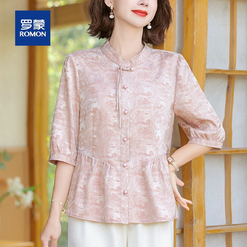 罗蒙中年妈妈夏装七分袖气质小衫套装中老年女装贵夫人高档上衣服