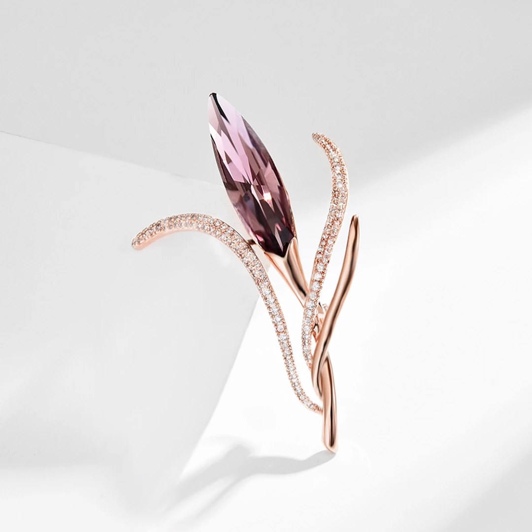 铜合金锆石胸针 32715轻奢金色植物花卉胸针简约