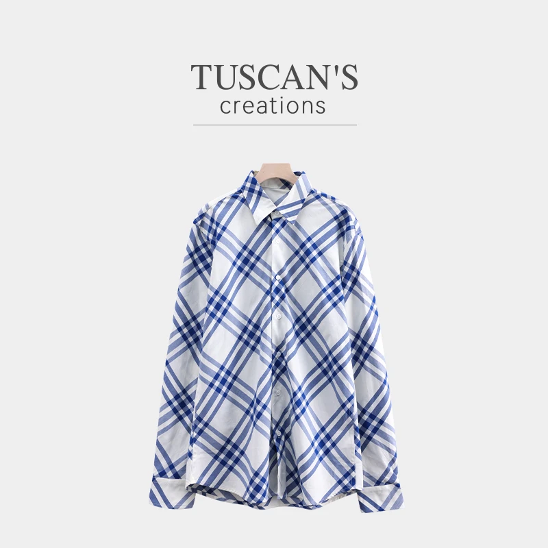 TUSCAN'S CREATIONS时尚百搭薄款长袖格纹衬衫男款休闲衬衣