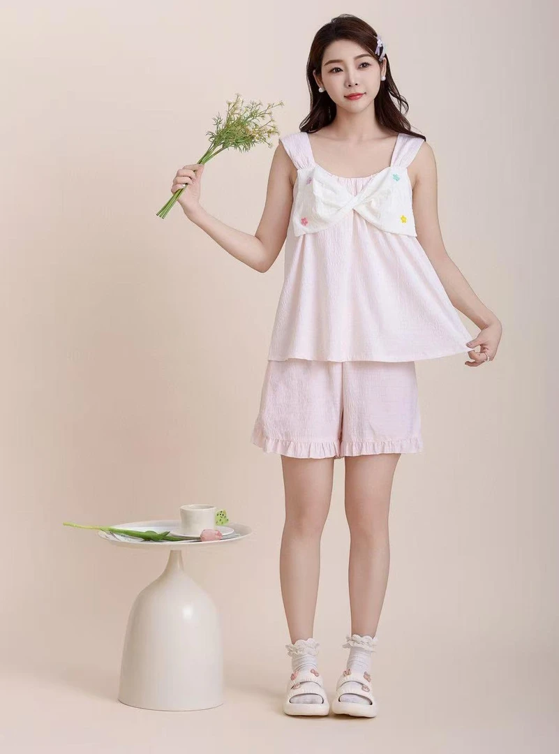 2526 夏季成人圆领睡衣家居服套装少女花边韩版度假风 F69 三楼