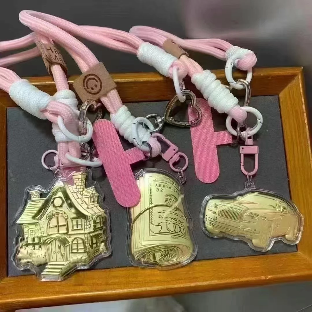 黄金钥匙扣房车钞票金片手机链包包挂件挂饰礼物