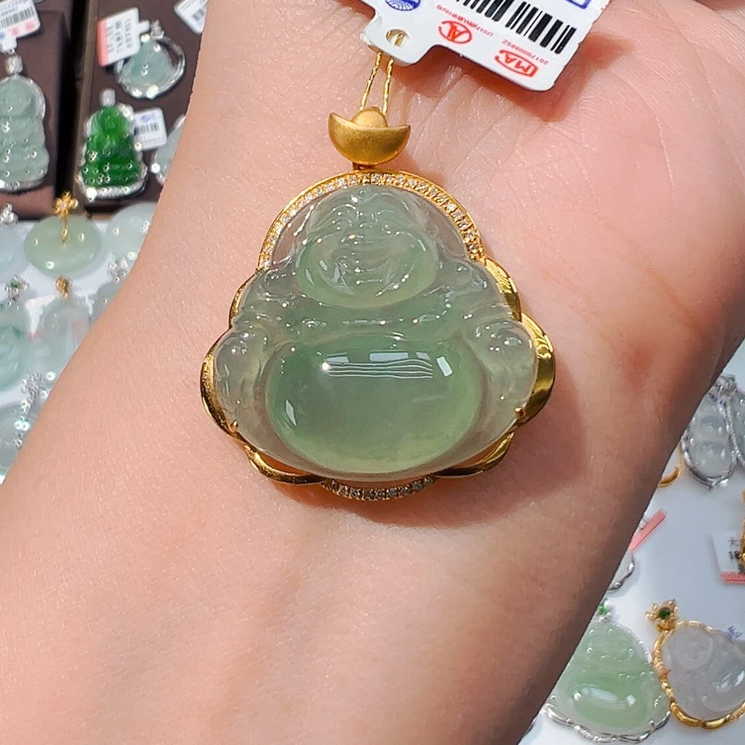 吊坠(不含链)18K金镶嵌翡翠佛公