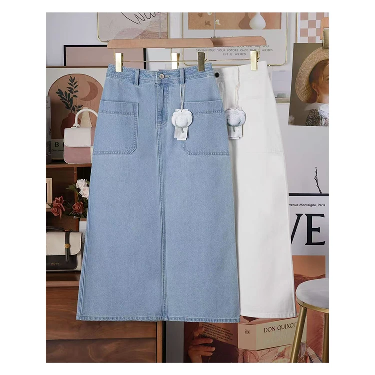 夏季牛仔半身裙女士时尚简约簿款中长开衩百搭显瘦中长款开叉休闲