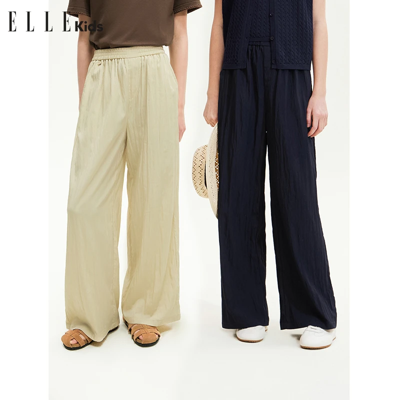 ELLE KIDS 直筒宽松休闲长裤女童夏季新款度假轻薄垂坠感裤子A2