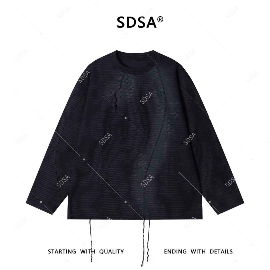 SDSA男士2025新款轻奢痞帅男装简约缝线流苏圆领卫衣百搭时尚复古