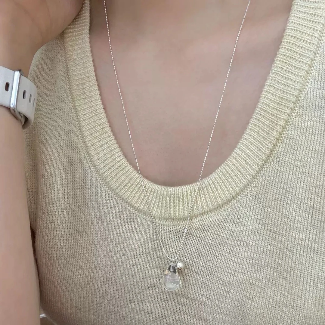 坠链均925银仿水晶 十里间 水滴长款s925银项链
