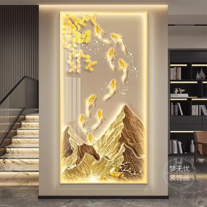 九鱼图玄关装饰画轻奢客厅入户正对门墙壁画走廊过道挂画