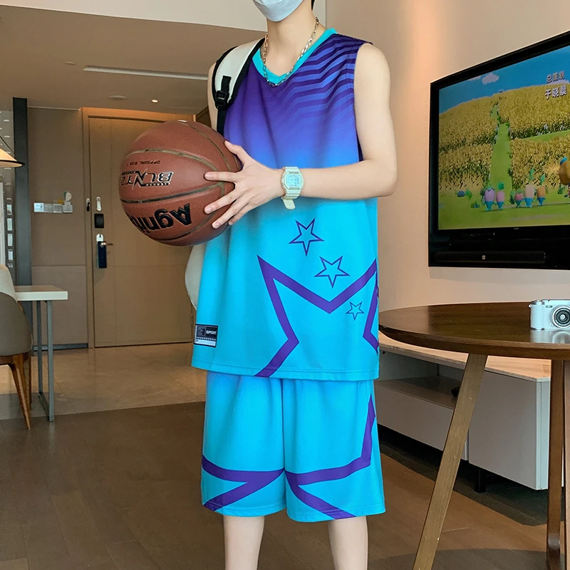 夏季青少年速干休闲套装透气大码休闲球服队服运动服跑步篮球服男