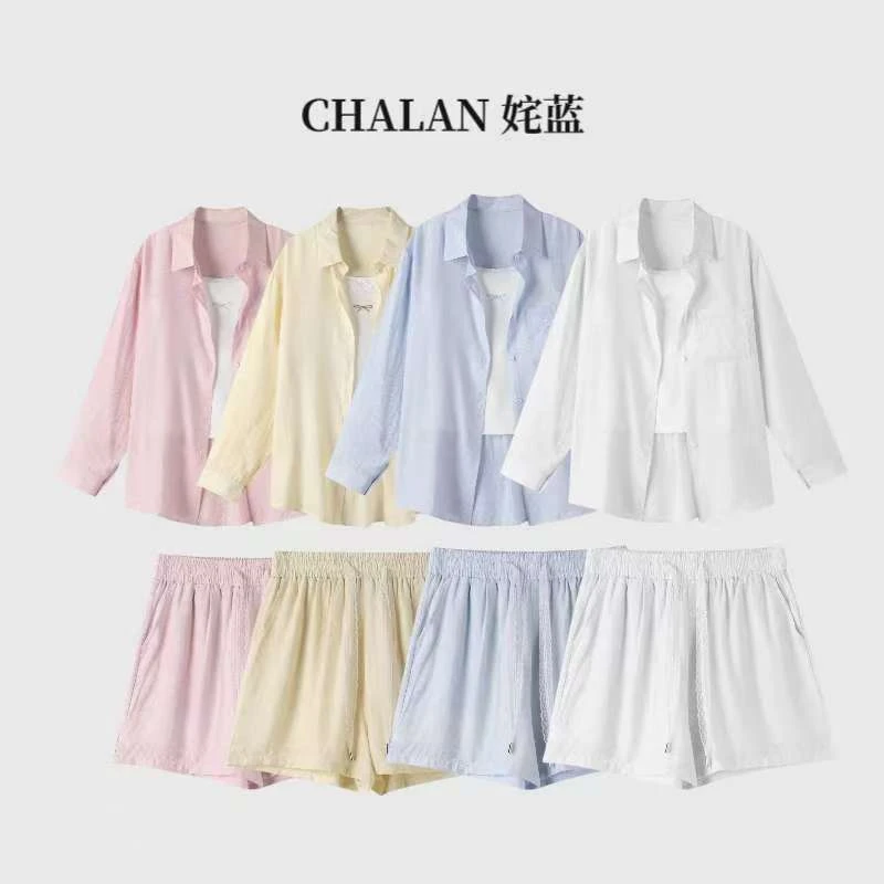 CHALAN姹蓝 夏季减龄刺绣蕾丝三件套