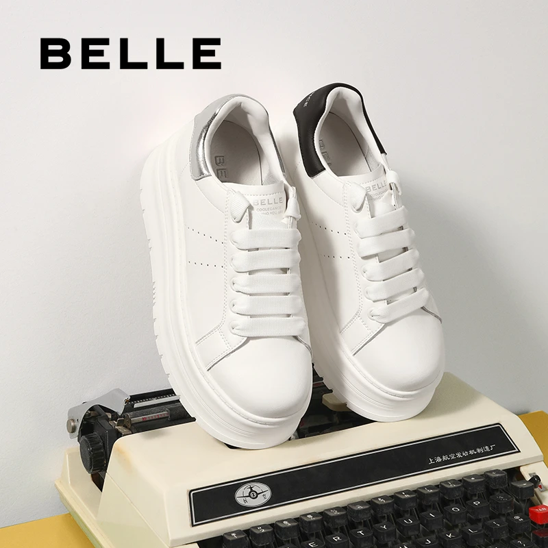 百丽时尚百搭后尾撞色小白鞋女2025秋新厚底增高休闲板鞋B2758CM5