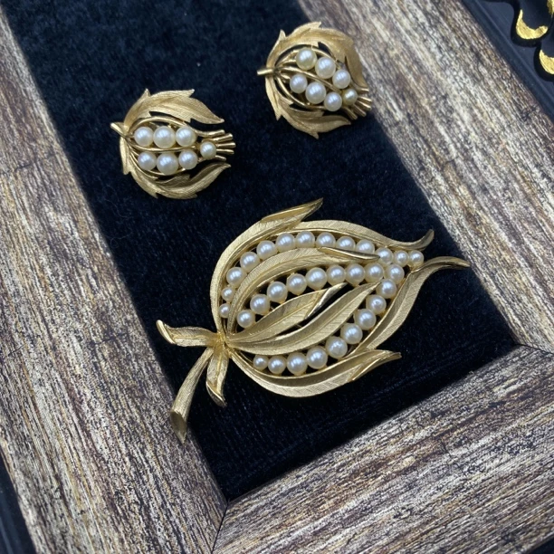 合金胸针 LL 中古首饰vintage 翠法丽Trifari珠珠套装