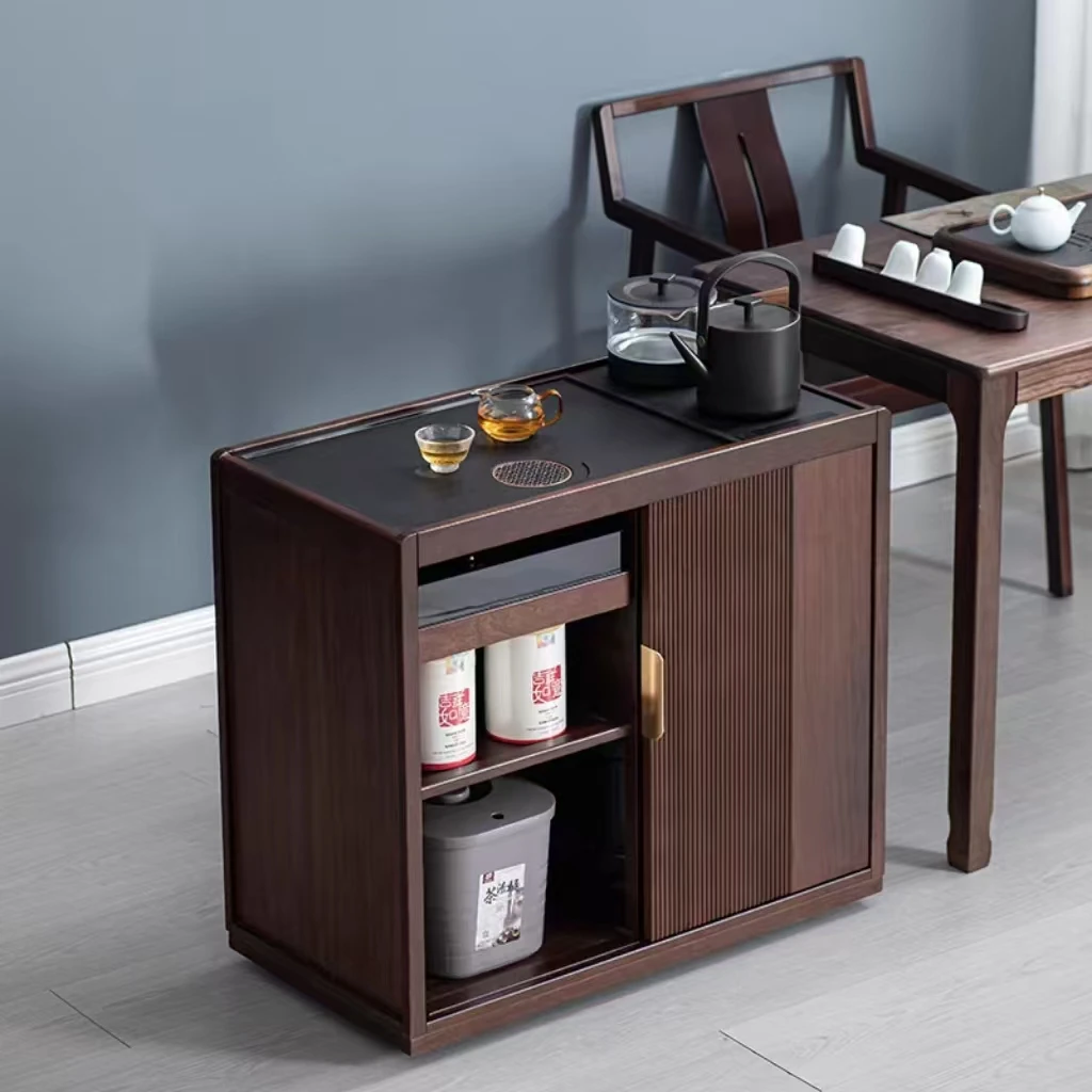 黑胡桃茶几家用小茶车实木客厅全实木茶水柜小户型移动泡茶桌边几