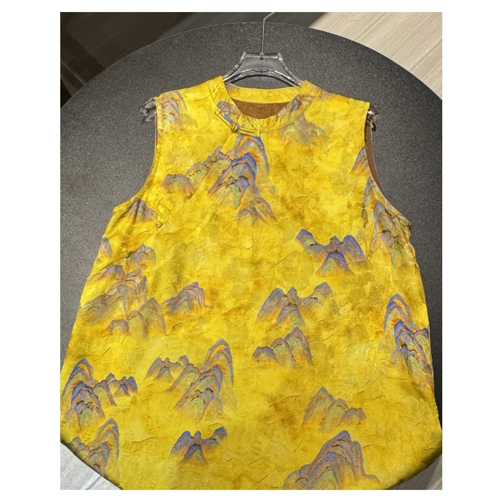 江山社稷图 ！  新中式女装中长款斜襟盘扣无袖上衣