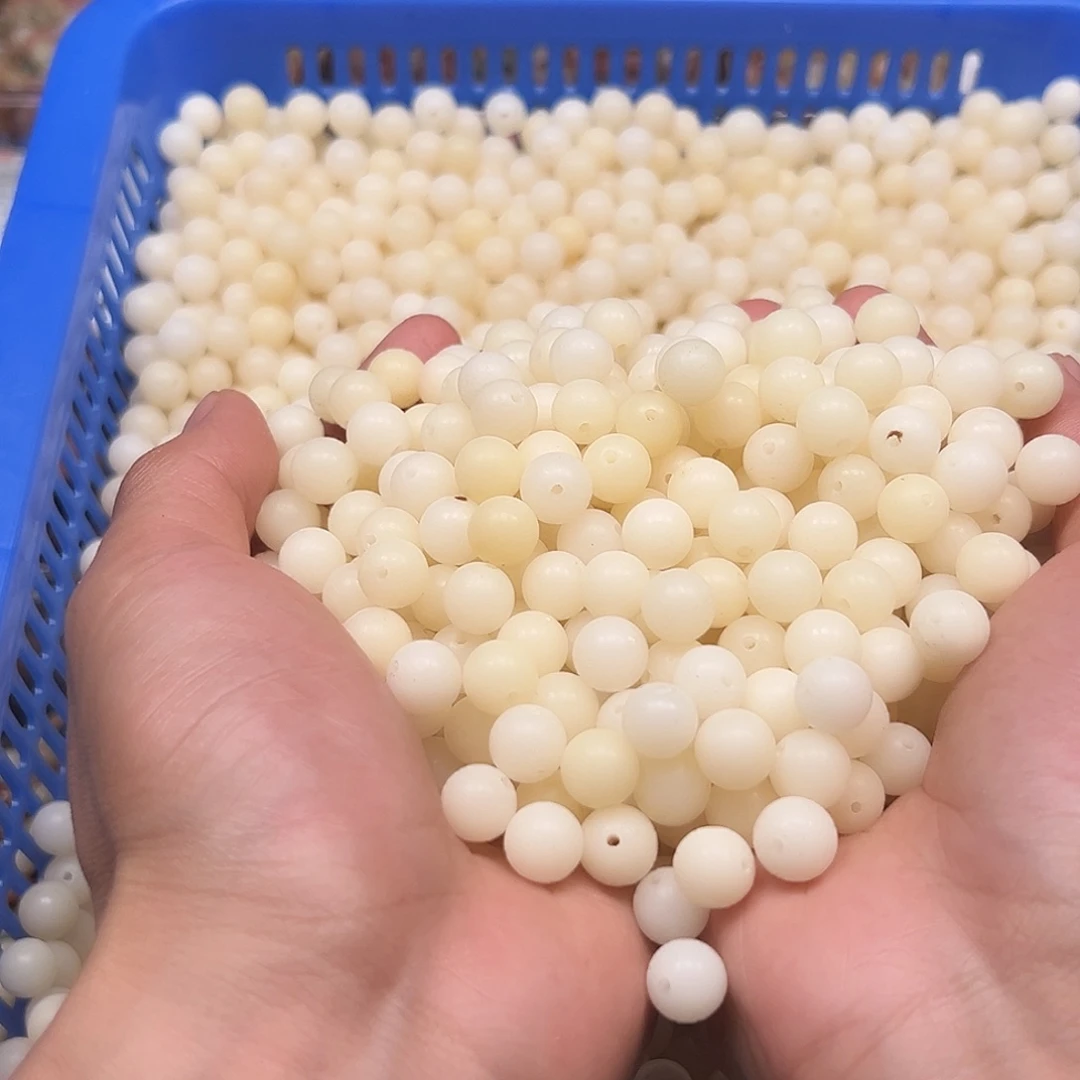 菩提根/象牙果手串100颗卡牌➕100颗卡10尺寸奶白色圆珠微瑕