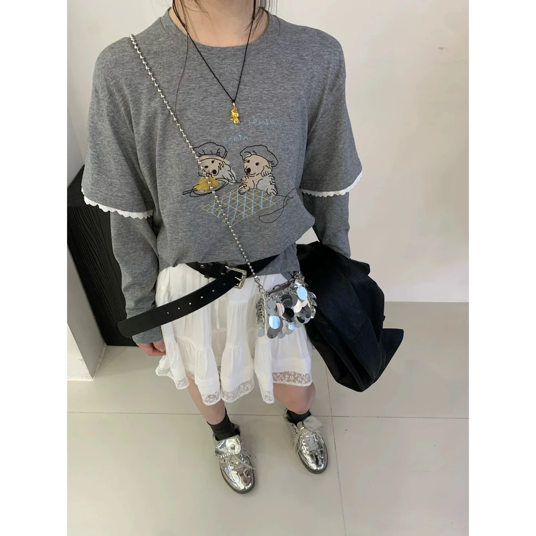 路一.韩国 Seoul代购  luckying厨师狗  拼接长袖t L25030811