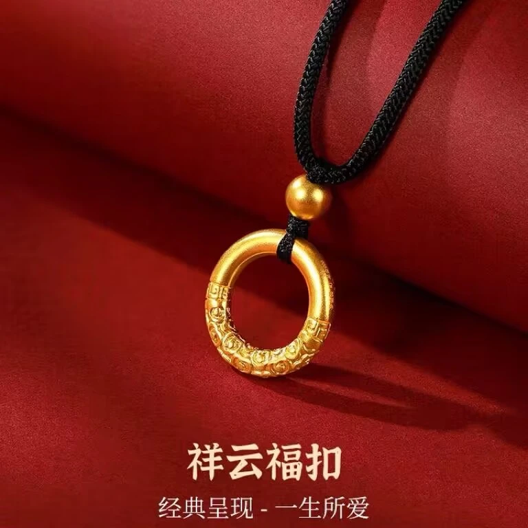 合金布艺吊坠 民族风平安扣女款轻奢坠链气质百搭简约金色