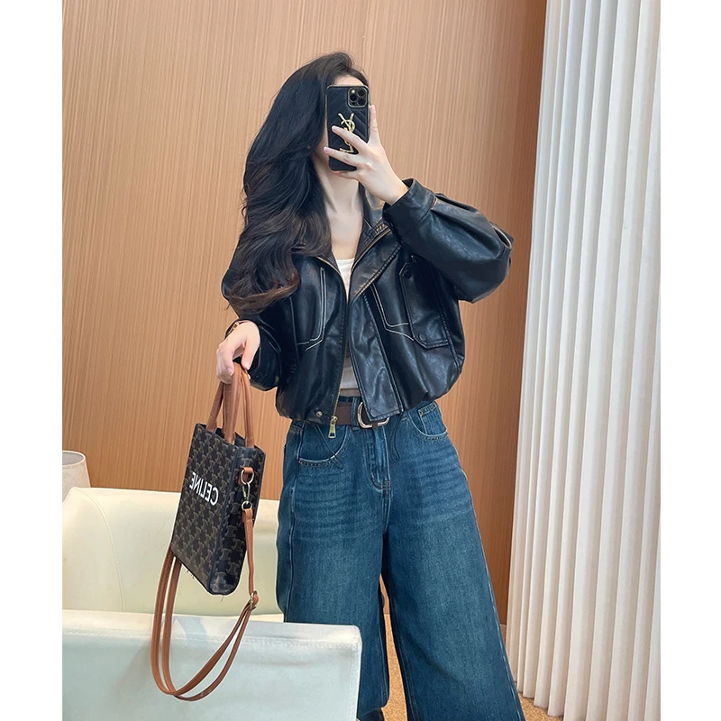 黑色皮衣女款2025新款短款小个子酷飒风高级感早秋正流行穿搭外套