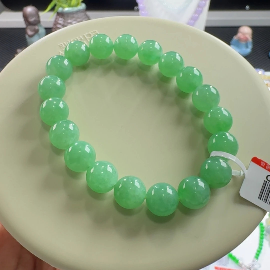 翡翠手链未镶嵌果阳绿手串卡10 漏！